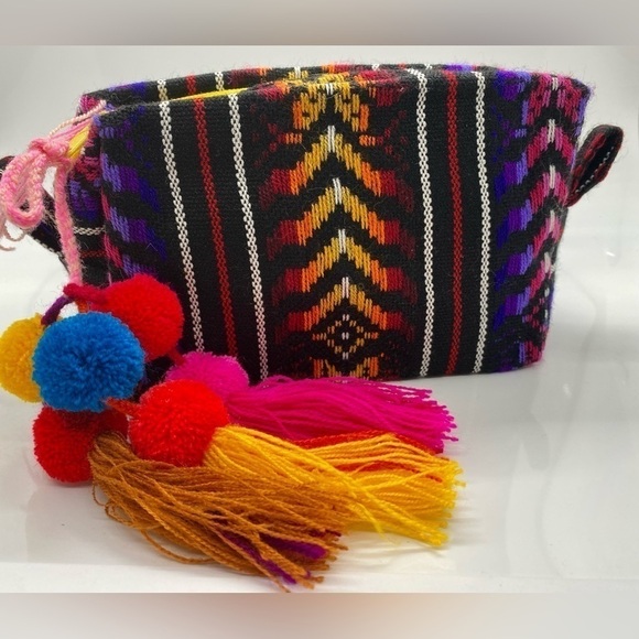 Mexican Cosmetic Bag Makeup Bag Pom Poms - Picture 5 of 8